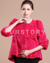 Load image into Gallery viewer, Women&#39;s Natural Rex Rabbit Fur Coat with Big Skirt Hem Half Sleeve