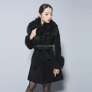Lamb Fur Collar Coat Top Grade Genuine Sheep Leather Full Sleeve Jacket