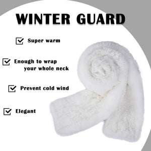 Women's Rex Rabbit Fur Scarf Ladies Winter Warm Knitted Flowers Crochet Fashion Scarf Scarves for Women Men