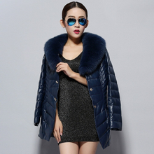 Load image into Gallery viewer, Genuine Leather Coat Female Single Breasted Ladies&#39; Full Pelt Real Fox Fur Collar Women&#39;s Down Coat 14157