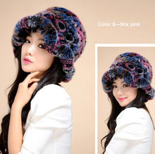 Load image into Gallery viewer, Warm Hat Winter Cap Winter Beanie Women&#39;s Knitted Real Rex Rabbit Fur Hat Cloche Fedora Cap Fur Story FS14607