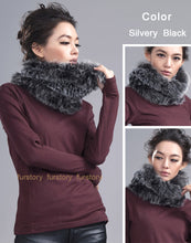 Load image into Gallery viewer, Real Knitted REX Rabbit Fur Scarf Beautiful Long Wrap Cape Shawl Neck Warmer Patches Color Top Quality FS15507