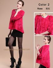 Load image into Gallery viewer, Women&#39;s Natural Rex Rabbit Fur Coat with Big Skirt Hem Half Sleeve