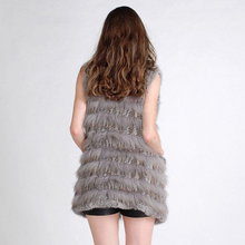 Load image into Gallery viewer, Natural Knitted Rabbit Fur Vest Raccoon Fur Collar Placket Strips Waistcoat 13202