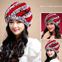 Load image into Gallery viewer, Women Knitted Real REX Rabbit Fur Hat Skullies Beanie Headgear 060108