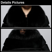 Load image into Gallery viewer, Natural Rabbit Fur Coat Full Pelt Luxury Fox Fur Collar Women Overcoat Winter Outwear