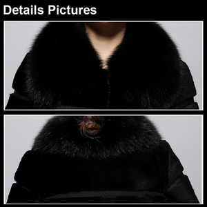 Natural Rabbit Fur Coat Full Pelt Luxury Fox Fur Collar Women Overcoat Winter Outwear