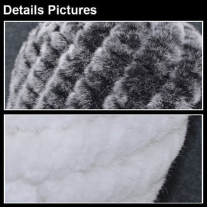 Women Knitted Real REX Rabbit Fur Hat Skullies Beanie Headgear 060108