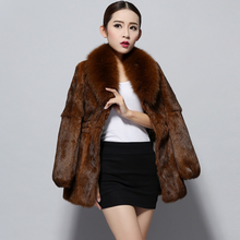 Load image into Gallery viewer, Natural Rabbit Fur Coat Fox Fur Collar Super Slim Waist Women Jacket Winter Overcoat