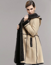 Load image into Gallery viewer, Women&#39;s Natural Long Lamb Fur Coat Double Faced Fur Coat with Fur Hood
