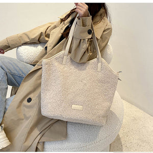 Plush Tote Bag for Women Soft Plush Shoulder Handbag 22453