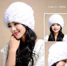 Load image into Gallery viewer, Women Knitted Real REX Rabbit Fur Hat Skullies Beanie Headgear 060108