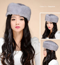 Load image into Gallery viewer, Women&#39;s Winter Hat Real Whole Mink Fur Hat Ladies&#39; Pillbox Seal Hat 13614