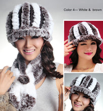 Load image into Gallery viewer, Women&#39;s Hats Winter Real Rex Rabbit Fur Hat Wool Visor Ski Hat Cap 13615