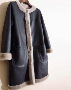 Women's Natural Long Lamb Fur Coat Double Faced Fur Coat