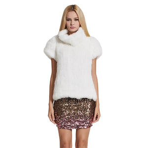 Women's Knitted Real Rabbit Fur Vest Pullover Solid Female Warm Coat 17211