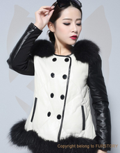 Load image into Gallery viewer, Women&#39;s Genuine Leather Coat Down Jacket with Real Fox Fur Collar Leather Coats Female