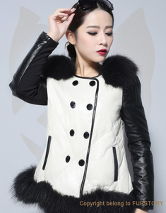 Women's Genuine Leather Coat Down Jacket with Real Fox Fur Collar Leather Coats Female