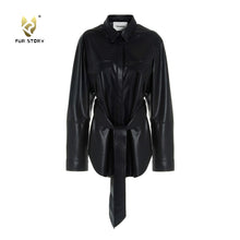 Load image into Gallery viewer, FUR STORY Women’s Faux  Leather Jacket Lapel Button Up Blazer Biker Coat 22L01
