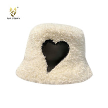 Load image into Gallery viewer, FUR STORY Women&#39;s heart pattern plush bucket hat warm fisherman&#39;s hat in winter 22625