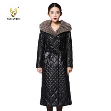 Load image into Gallery viewer, FUR STORY Winter Women&#39;s Real Sheep Leather Coat Natural Mink Fur Long Jacket 151244